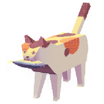 low poly cat holding fish in mouth